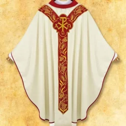 Fashion Articles Religieux JP Chasuble avec ceinture brodée motif Alfa Omega