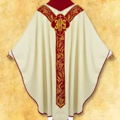 Fashion Articles Religieux JP Chasuble avec ceinture brodée motif Alfa Omega