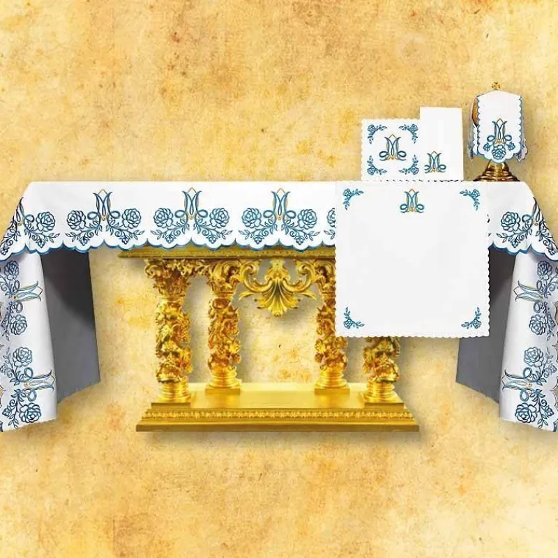 Shop Articles Religieux JP nappe autel brodée mariale fil bleu